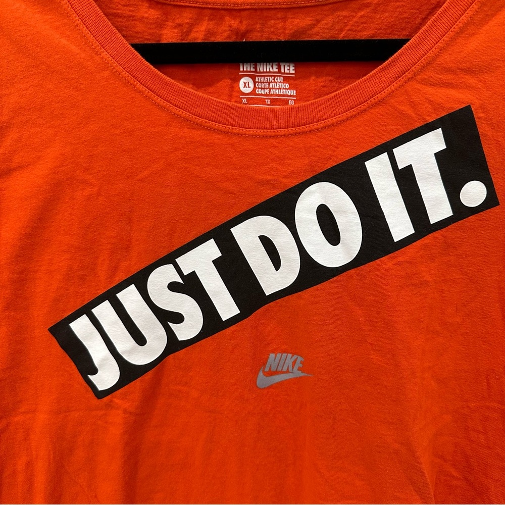 NIKE Orange Just Do It Short Sleeve T Shirt Athletic Cut Swoop Size XL - Picture 6 of 6